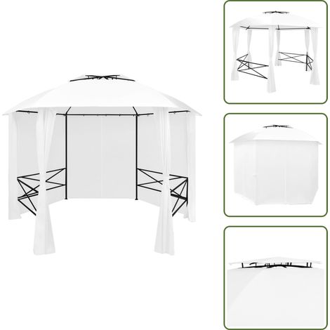 Chapiteau de jardin avec rideaux 360x312x265 cm Blanc 180 g/m² - Abri Jardin - Auvent - Parasol - Tente De Jardin - Salon De Jardin (1/5)