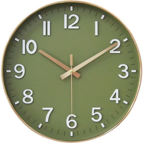 Orologio da parete silenzioso da 30 cm, senza ticchettio, per soggiorno, camera da letto, cucina, ufficio (verde oro)