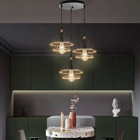 E27 Lustre Suspension en Corde de Chanvre Métal Lampe Plafonnier Luminaire Industrielle Vintage pour Salon Chambre (1/4)