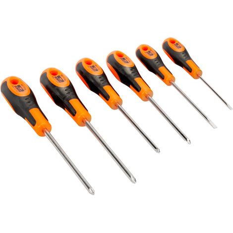 Bahco Satz Schraubendreher für Schlitz-, Phillips und Pozidriv-Schrauben mit Gummigriff, 3 - 4 mm/PH1 - PH2/PZ1 - PZ2 - 6-tlg. (1/3)