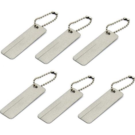 Mini afilador de cuchillos para exteriores de 6 piezas, Afilador de cuchillos de diamante súper duro, Pequeño y portátil, Con cadena, Plateado (1/5)