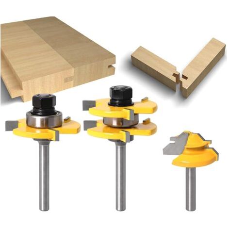 45 Degrés Verrouiller Mitre Routeur Bit + Mèche de Langue + Fraise à Rainurer, Fraise à Bois pour Outils de Menuiserie (1/4'' (6,35mm)) (1/5)