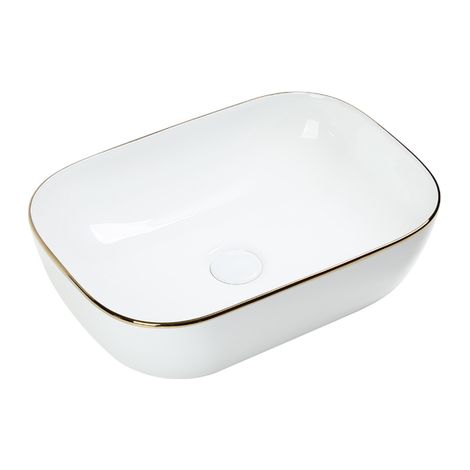 Vasque à poser rectangulaire -45,5 x 32 cm -Blanc brillant détail or -ELVINA (1/5)