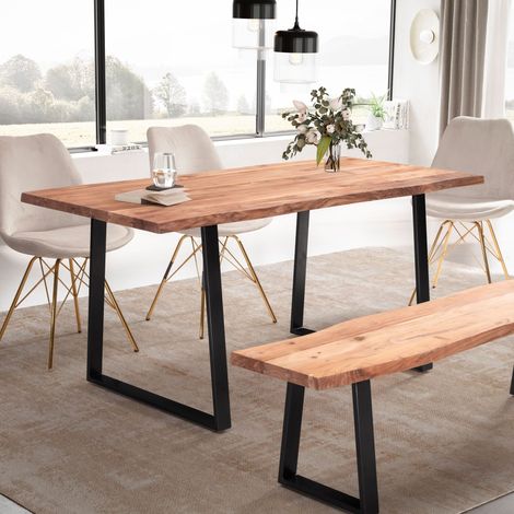 Table à manger pieds U 200x100x76 cm en acacia naturel et métal noir