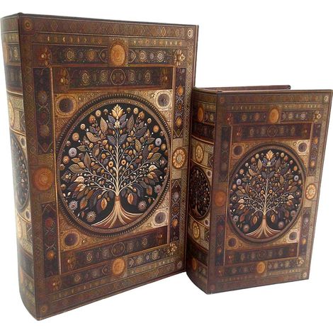 Juego de 2 cajas libro árbol de la vida marrón y dorado 27 cm (1/5)