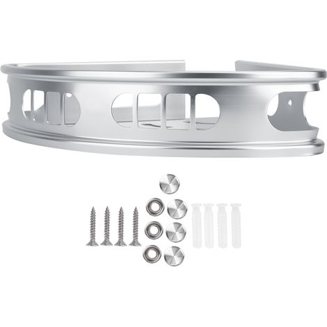 Étagère de rangement d'angle murale à un niveau en aluminium argenté pour salle de bain (1/5)