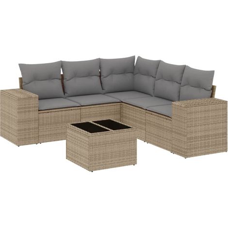 Salon de jardin avec coussins 6 pcs beige résine tressée (1/5)