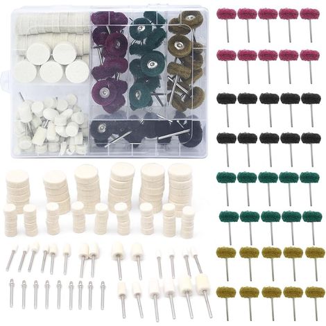 Lot de 140 éponges à récurer en feutre de laine - Kit de polissage pour visseuse sans fil Dremel - Kit de polissage en feutre de laine - Kit de polissage pour outils rotatifs Dremel (1/5)