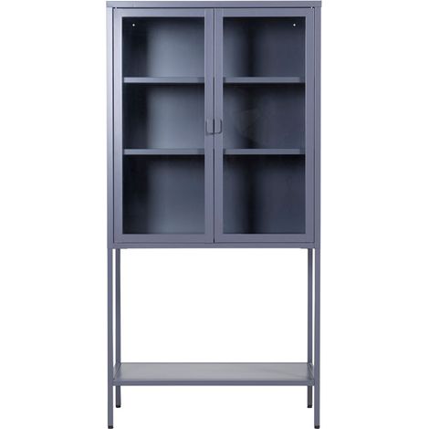 Misha Armoire vitrine 2 portes, 4 tablettes de rangement, gris. (1/5)