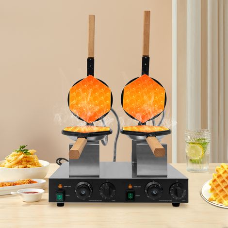 YISSALE - Machine à Gaufres aux Œufs Alvéolées Double Tête Professionnelle en Acier Inoxydable, Gaufrier Commercial Nid d'Abeille 2,83 kW 220 V, Température 50-300°C, Snack Boulangerie (1/5)