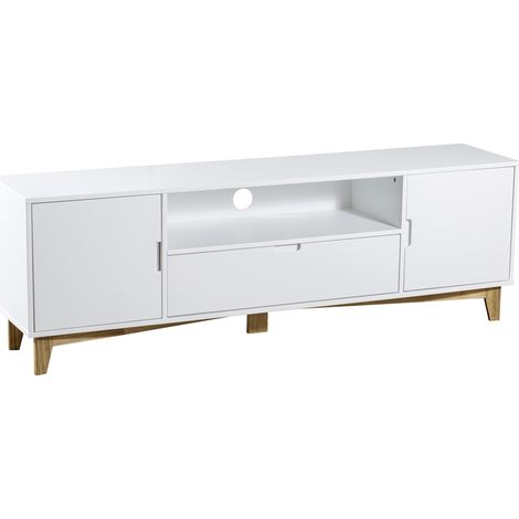 Meuble TV coloris Blanc - longueur 160 x profondeur 35 x hauteur 42 cm -PEGANE-