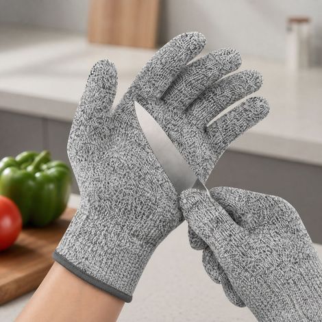 Cut-resistant gloves, level 5 food grade, 20 cm cuff, grey, size L, for oyster shucking and home cooking. (1/5)