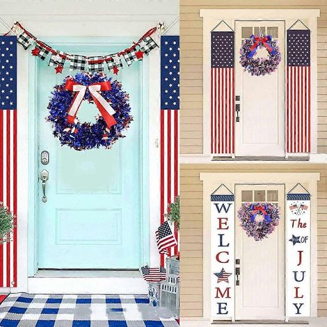 Couronne patriotique pour porte d'entrée, couronne du 4 juillet, couronne de 33 cm pour la fête de l'Indépendance - B (1/4)