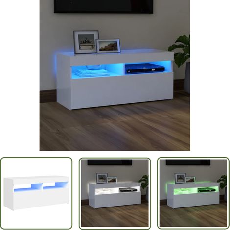 The Living Store Meuble TV avec lumières LED blanc 90x35x40 cm - Meuble Tv - Meuble Téléviseur - Armoire Tv - Télévision Led - Luminaire Rgb (1/5)