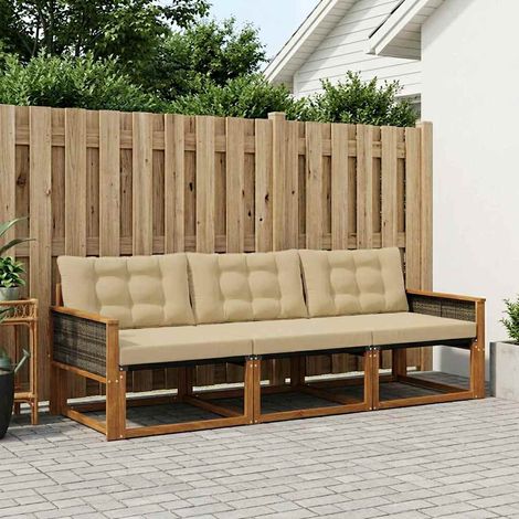 vidaXL Ensemble de canapés d'extérieur 3 pcs Naturel et Beige (1/5)