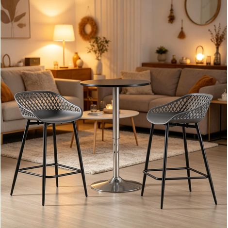 2er-Set Barhocker 48,5 x 47 x 84,5 cm aus PP und Metall, grau, mit Fußstütze – MEUBLIV (1/5)