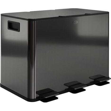 Poubelle de cuisine 45L avec 3 compartiments de 15L, couvercle, seaux intérieurs amovibles, 3 x 15L, noir