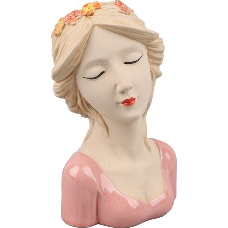 Vase Fleur Tête de Femme Moderne en Céramique Rose, Décoratif Style Contemporain Fille Timide, pour Plantes Vertes, Amateur de Végétaux, Unisexe (1/5)
