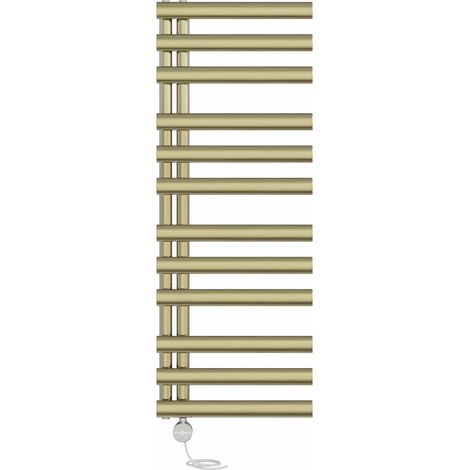 Bathroom Oval Column Prefilled Thermostatic Electric Heated Towel Rail Radiator 1200x450mm Brushed Brass (1/5)