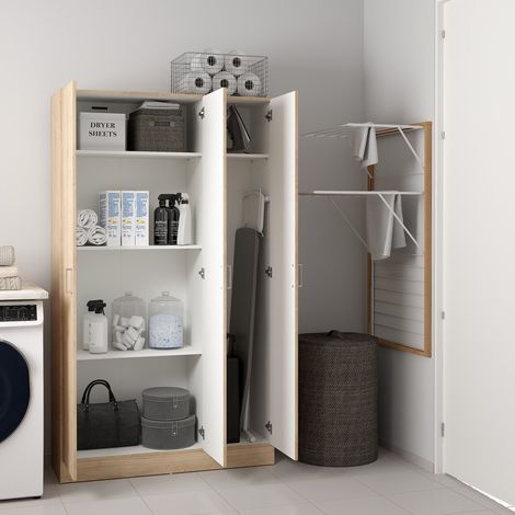 Großer Mehrzweckschrank Vado, 4 Einlegeböden, Drehtüren, 6 Fächer, 104x181h cm Eiche Braun (1/5)