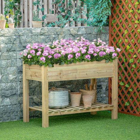 Jardinière surélevée avec Étagère de Rangement en Bois. Carré Potager sur Pied surélevé. 113 x 56 x 84 cm. vert
