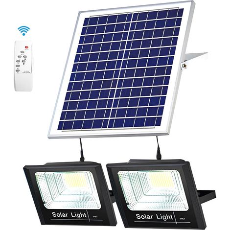 (1 ensemble) Applique solaire murale haute luminosité avec capteur de lumière, étanche IP67, projecteur solaire avec télécommande et minuterie pour jardin ou terrasse. (1/5)