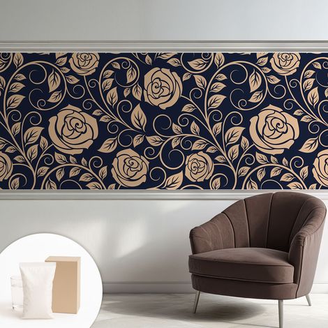 Papier peint intissé pour salon chambre à coucher peint imprimé Installation facile - Colle incluse gratuite Fleurs romantiques 250x104 cm (1/5)