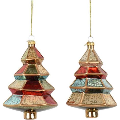 Decoris Albero di Natale in Vetro Multicolore 12,3 cm - Decorazione Natalizia