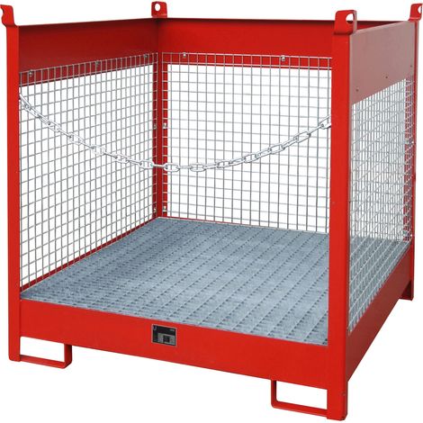 Bauer Fass-Stapelpalette FSP-4 D, Drahtgitterwände, Feuerrot
