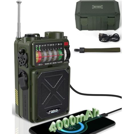 Radio d'urgence avec batterie solaire, FM, AM, Bluetooth, batterie externe 4000 mAh, lampe torche et SOS. (1/5)