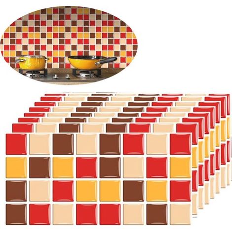 24 piezas, Adhesivo de pared, Azulejos decorativos adhesivos, 10x20 cm, Inspiración para habitaciones infantiles, Baño, Cocina, Rojo (1/5)