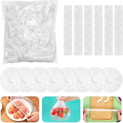 Sacs de rangement pour aliments avec bande élastique, lot de 300, sacs de rangement alimentaires extensibles, housses de conservation alimentaire transparentes, films étirables pour (1/5)