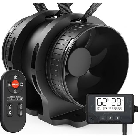 Hygro-Thermoreadjustable 6 Speed Anti-Overheating Silent Duct Extractor for Bathrooms Cellars Tent 100 mm (with stand) (1/5)
