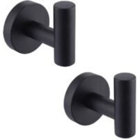 Set of 2 wall-mounted bathroom towel hooks, matte black SUS304 stainless steel - AquaForge (1/4)