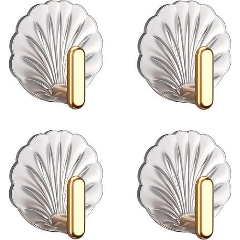 Set of 4 self-adhesive wall hooks in the shape of a seashell, bathroom hooks, adhesive hooks (transparent). (1/5)