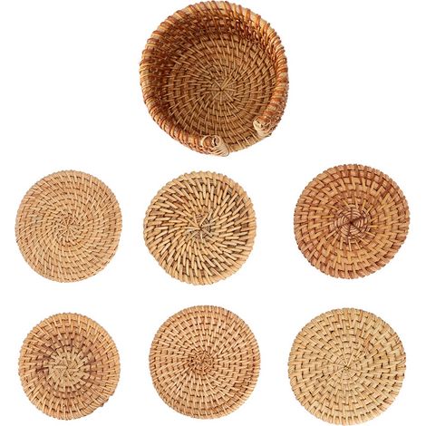 Set mit 6 Rattan-Untersetzern, Teeuntersetzern, Hitzeschutz für Teekannen, Zubehör für die Teezeremonie, 10 cm (1/5)