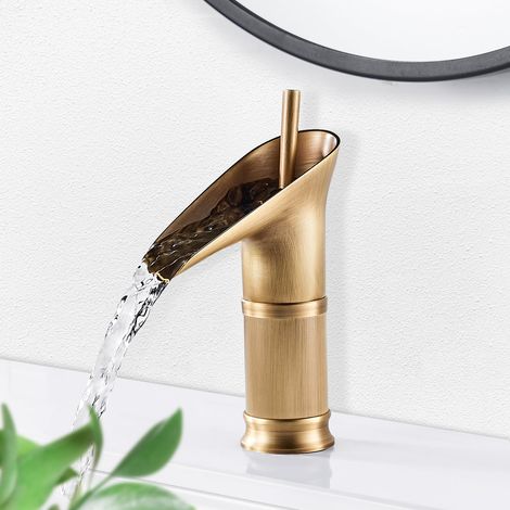 Robinet Salle de Bain Cascade Rétro Lavabo Antique Mitigeur de Lave Main Eau Chaude et FroideG3/8 g3/8 Laiton (1/5)
