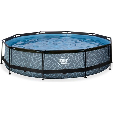 Exit Toys – Piscine tubulaire ronde 360x76cm – Couleur grise – Avec pompe filtrante – Cadre en acier thermolaqué pour stabilité
