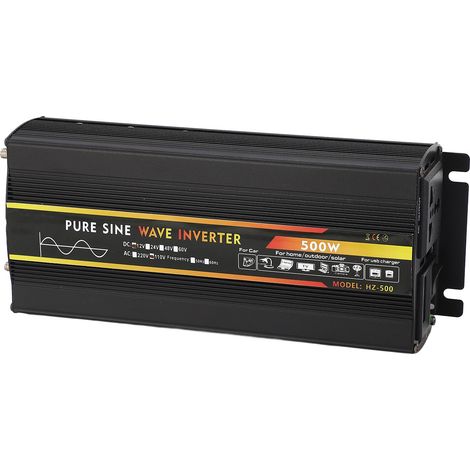 Onduleur HZ-500 500W sinusoïdal pur, écran LED, 1 prise universelle, convertisseur 12V CC vers 110V CA, avec chargeur voiture et pinces batterie (1/5)