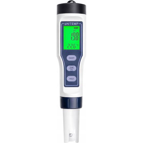 pH-mètre numérique, finition blanche, conçu pour la vérification régulière de l'acidité des échantillons liquides à usage domestique.-AquaForge