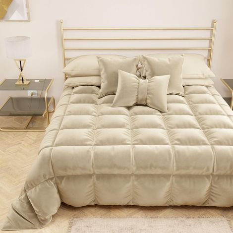 Couette en Velours Chaude Hiver 160x260 Bicolore Crème, Double Face, pour Lit 1 Personne (1/5)