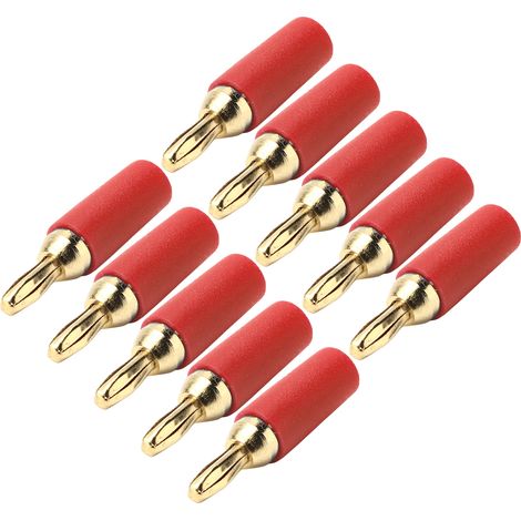 Set mit 10 vergoldeten Messing-Lötsteckern (männlich), 2,5 mm, rot (1/5)