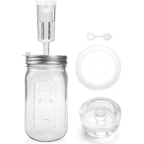 Le kit de fermentation pour bocal Mason de 32 oz comprend un bocal de fermentation, un couvercle de fermentation, un bloc de fermentation et une valve d'excellente qualité. (1/5)