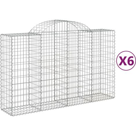 Cestas de gaviones Muro de contención arqueado Valla de jaula 6 piezas 200 x 50 x 120/140 cm Hierro galvanizado Plata 020040997