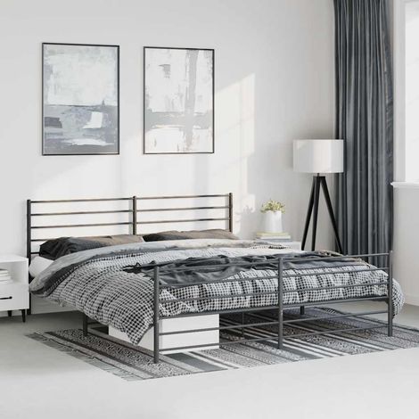 Cadre de lit métal sans matelas avec pied de lit noir 183x213cm (1/5)