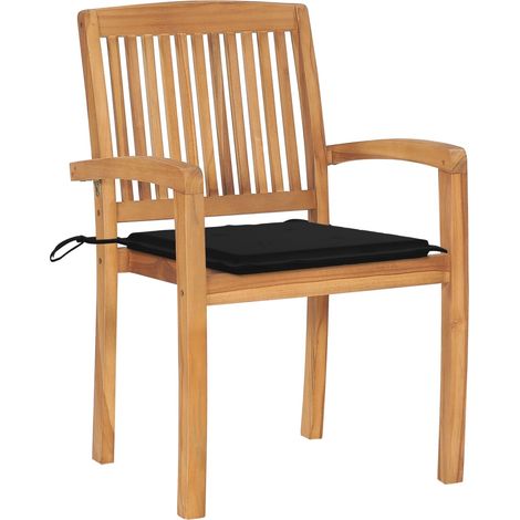 Lot de 2 Chaises de jardin - Chaises d'extérieur pour terrasse/jardin avec coussins noir Bois de teck massif BV818156 - BonneVie (1/5)