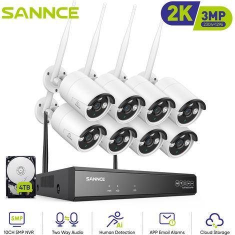 SANNCE Kit Videosorveglianza WiFi 8CH con 8 Telecamere Wireless IP 3MP Intelligenti Microfono Sistema di Sorveglianza Eseterno,4TB (1/5)