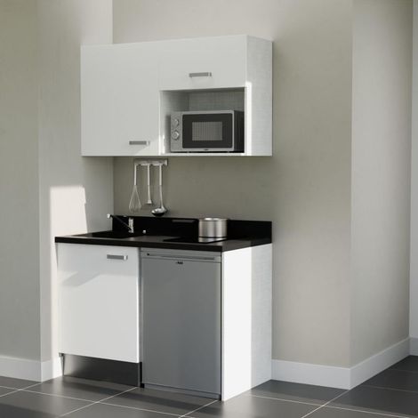 Kochnischen K07L - 120 cm - weiß - Nero - Spüle links + Haushaltsgeräte Edelstahl (1/5)