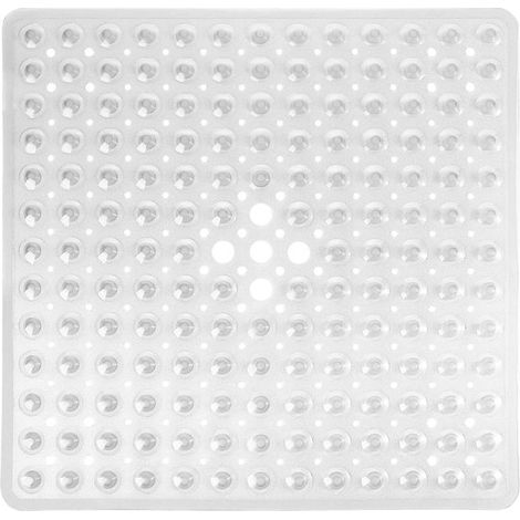 Tapis de douche antidérapant 53 x 53 cm, tapis de bain transparent avec ventouses et trous de drainage, en PVC carré (1/5)