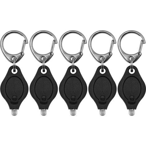 CCYKXA Set of 5 mini LED flashlight keychains, ultra-bright with spring-loaded carabiner (black) (1/4)